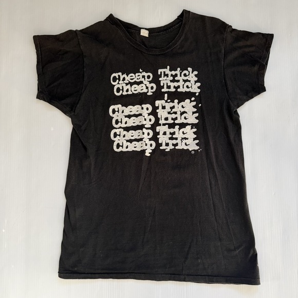 Vintage Other - Vtg Cheap Trick 70s 80s Repeat Logo Black T Shirt XL Runs Small *Hole